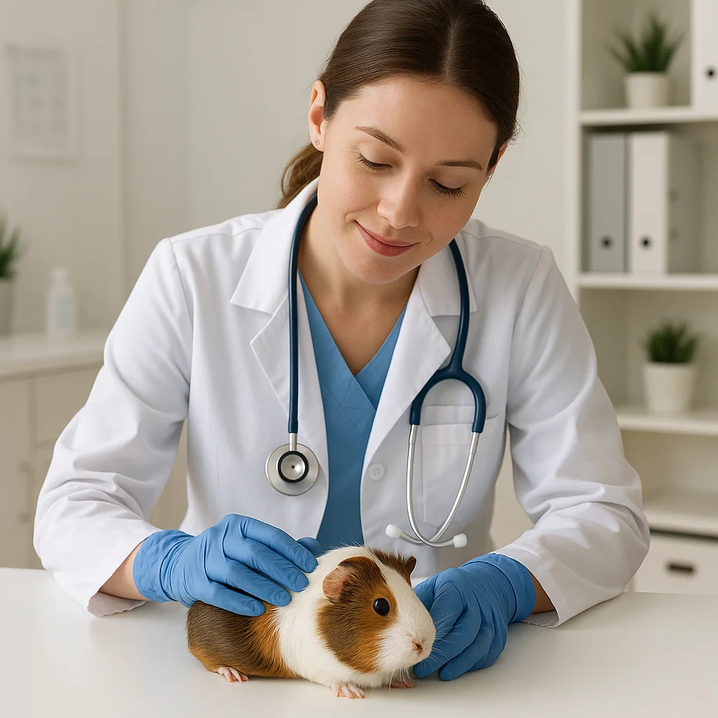 vet checking guinea pig