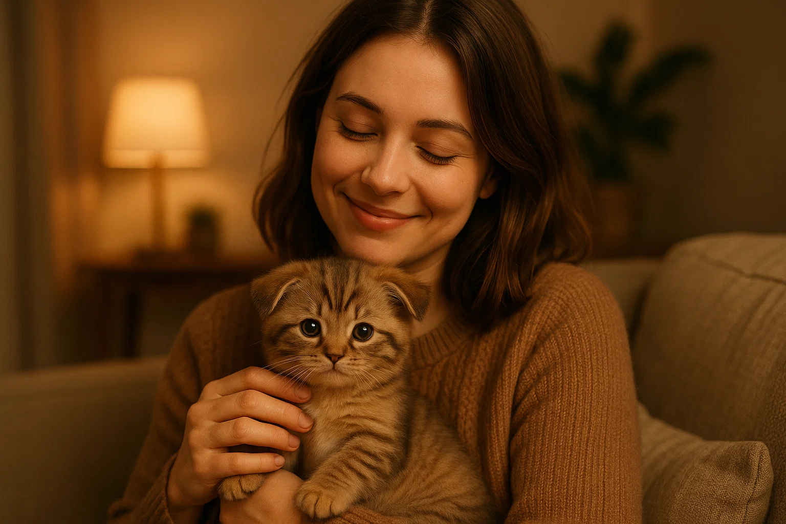 cuddling furry pet cat