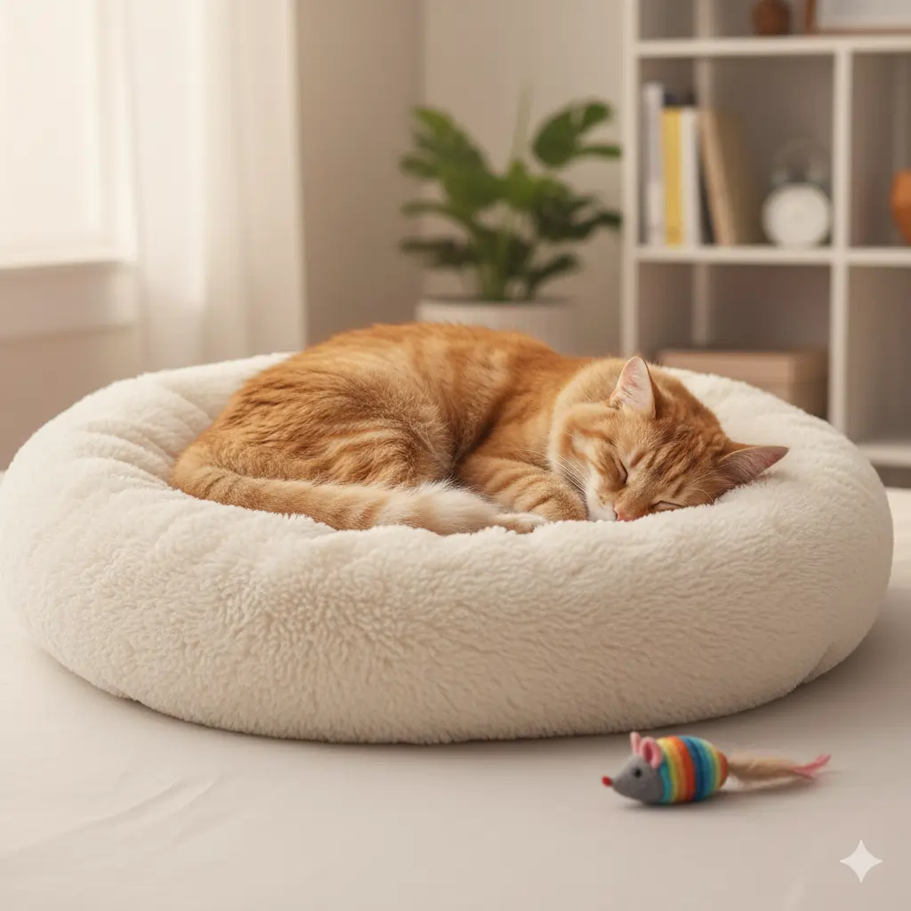 cat-resting-on-a-soft-pet-bed-next-to-a-chew-toy