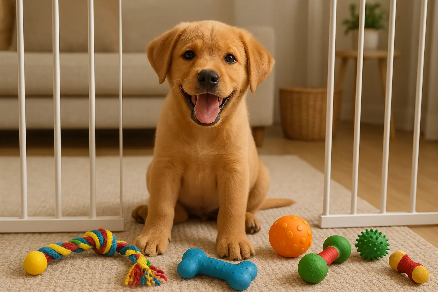 happy-puppy-playing-with-chew-toys-inside-a-gated-safe-area