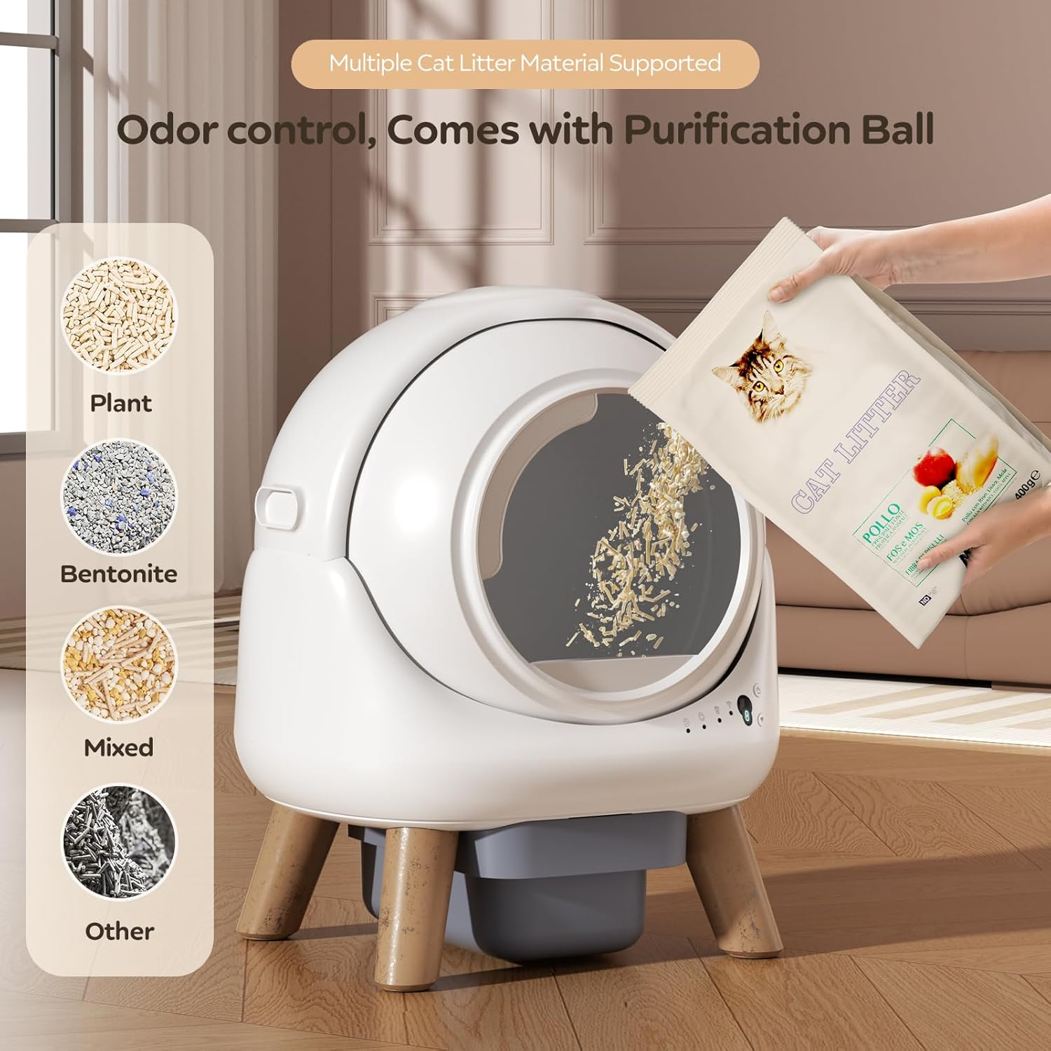 Self Cleaning Litter Box,Automatic Cat Litter Box for Multiple Cats,Robot with APP Control,Dual Safety Protection,Odor-Free Waste Disposal Includes Trash Bags,White - Image 3