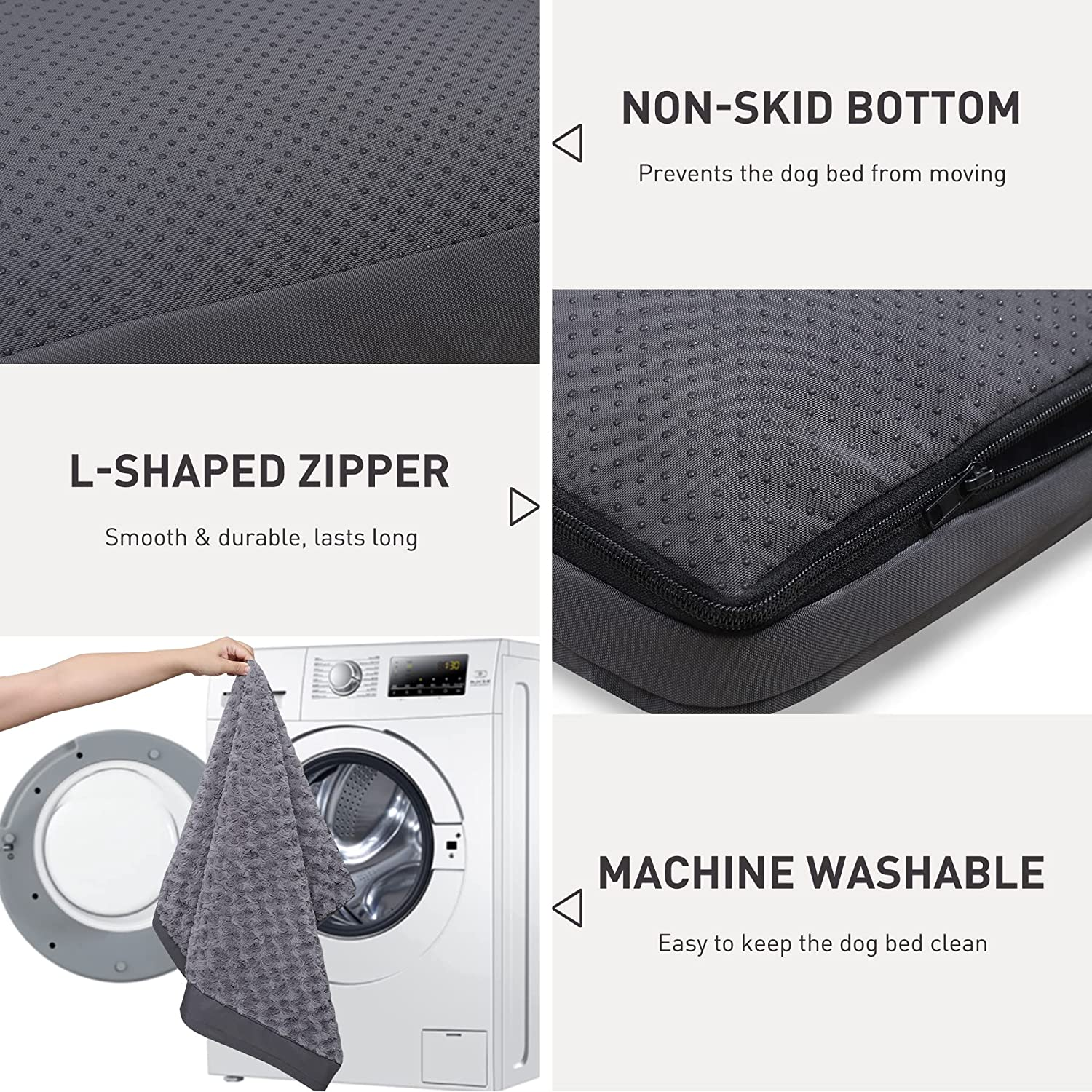 Dog Crate Bed Waterproof Dog Beds for Medium Dogs Rose Velvet Soft Fluffy Washable Dog Bed with Removable Cover & Anti-Slip Bottom, 35 X 22 Inch, Gray - Image 5