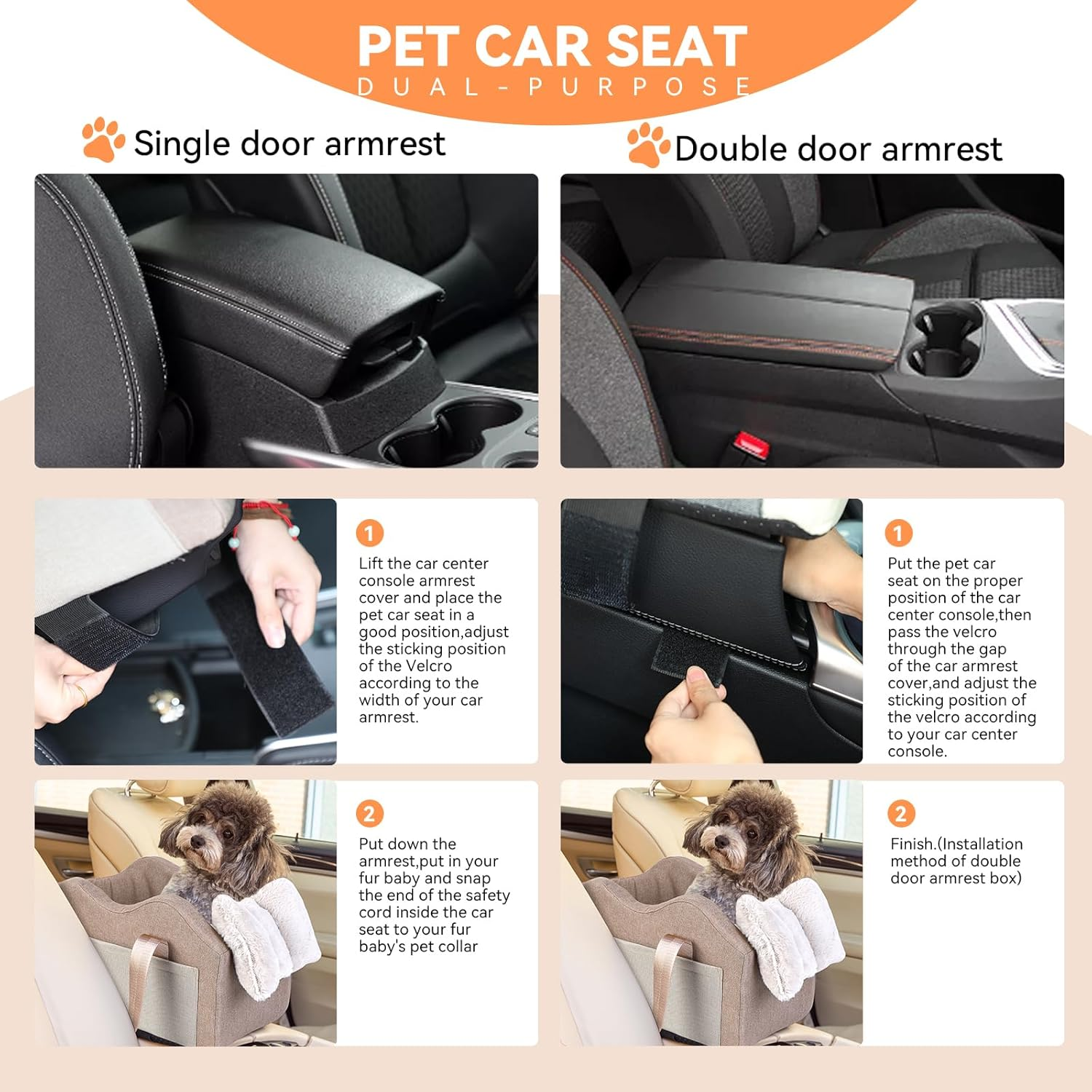 Dog Car Seat for Small Dog Center Console Seat Pet Booster Seat for Car Puppy Car Seat for Small Dogs(Champagne+Khaki) - Image 3