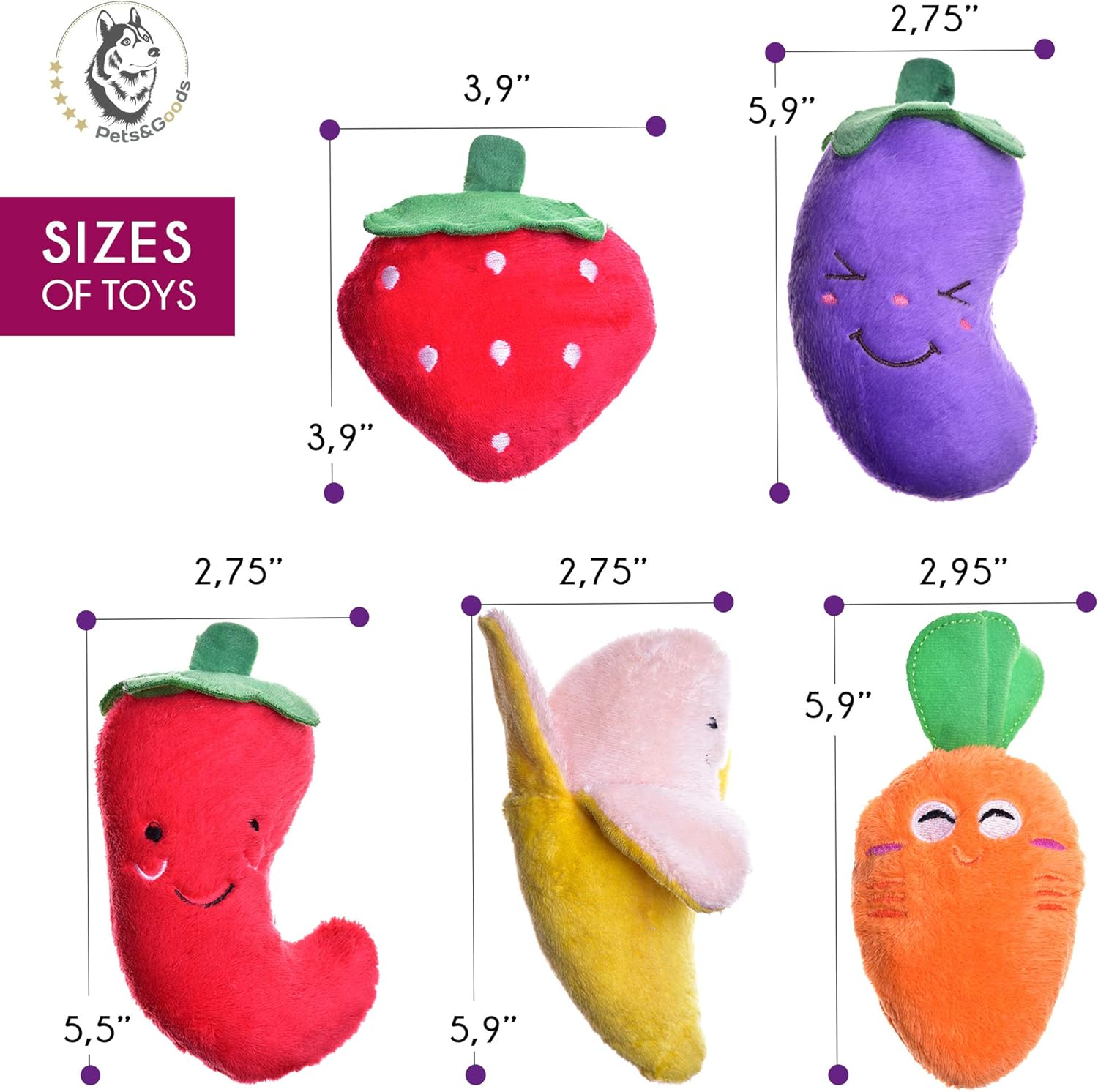 Plush Squeaky Dog Toys – 6-Pack Soft Stuffed Fruit & Vegetable Set for Puppies & Small Dogs – Durable, Cute, Crinkle & Teething Play - Image 7