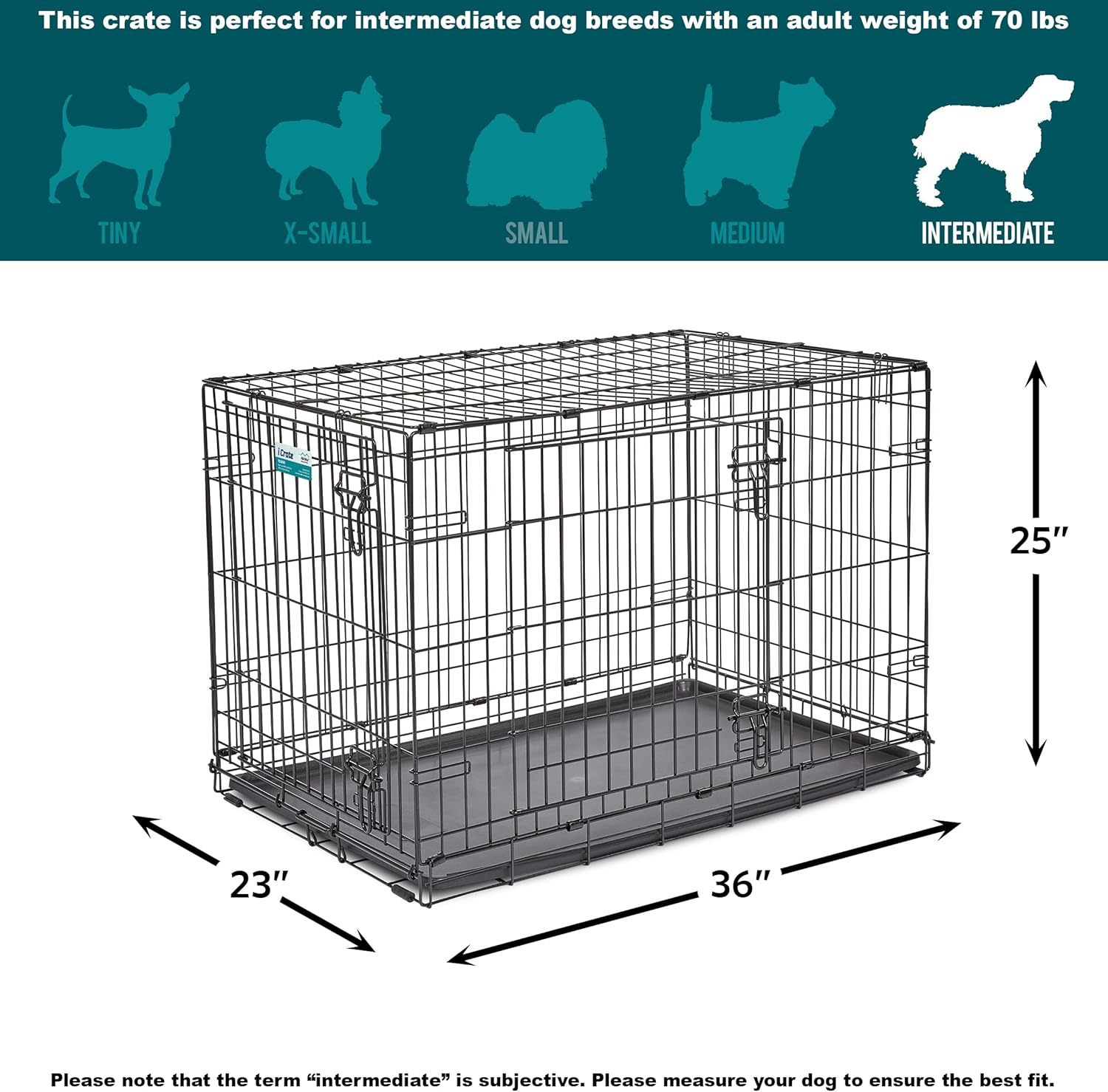 36-Inch Two-Door Icrate Folding Dog Crate with Divider Panel, Leak-Proof Tray & Secure Latches – Metal Wire Kennel for M-L Breeds – Portable, Durable & Easy to Assemble - Image 8