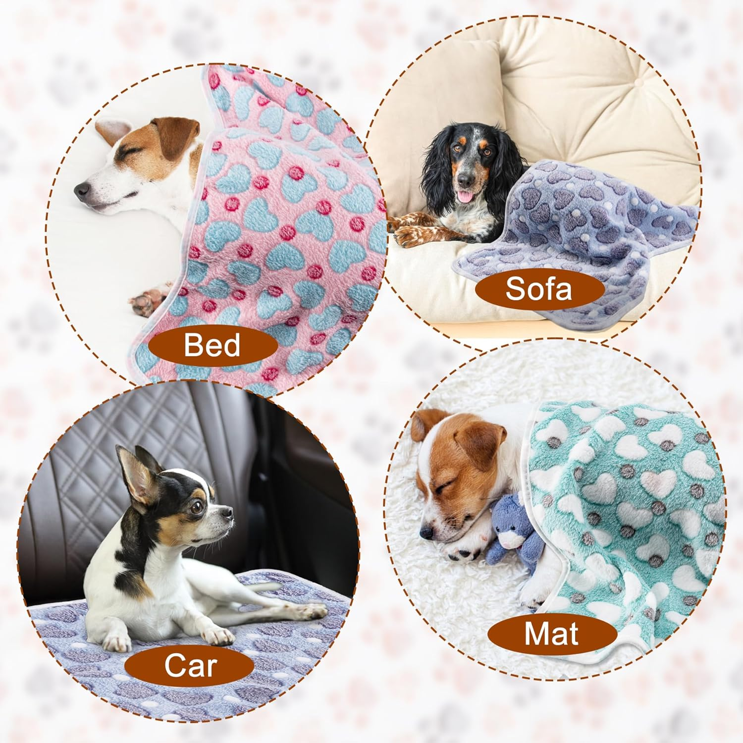 1 Pack 3 Blankets Super Soft Fluffy Premium Fleece Pet Blanket Flannel Paw Printed Throw for Dog Puppy Cat (Small 23X16'', Purple, Pink, Green) - Image 3