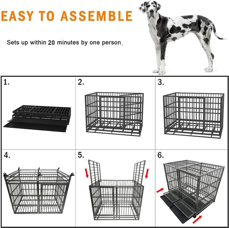 54/48/42/38 Inch Heavy Duty Indestructible and Escape-Proof Dog Crate Cage Kennel for Large Dogs, High Anxiety Dog Crate with Removable Wire Trays and Wheels, Extra Large XL XXL - Image 5