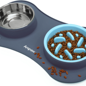 Slow Feeder Dog Bowls 3 in 1 Stainless Steel Dog Food and Water Bowls with Non-Spill and Non-Skid Silicone Mat to Slow down Eating for Large Medium Small Breed Size Dogs and Cats (Light Grey)