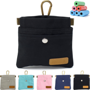 Dog Treat Pouch, Hand Free Dog Training Treat Bag with Carabiner & Magnetic Buckle, Auto Closing Dog Walking Bag for Puppy Travel or Outdoor Use, Pet Feed Snack Reward Pocket, Black