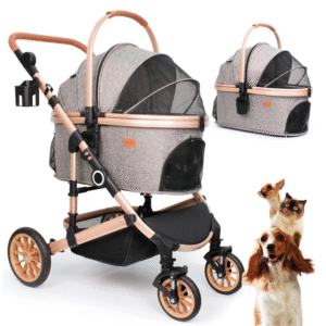 Pet Stroller with 4 Wheels, Foldable Pet Travel Carrier for Small/Medium Dogs Cats up to 50Lbs, Detachble Portable Pet Bag, Storage Basket, Car Seat 3 in 1 Multifunctional (Grey)