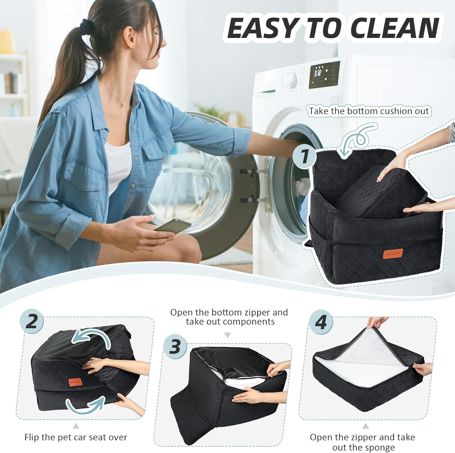 Small Dog Car Seat, Memory Foam Dog Booster Car Seats with Thick Cushion for Medium Dogs under 35Lbs, Detachable Washable Dog Bed for Car, Pet Carseat with Storage Pockets,2 Safety Belts - Image 5