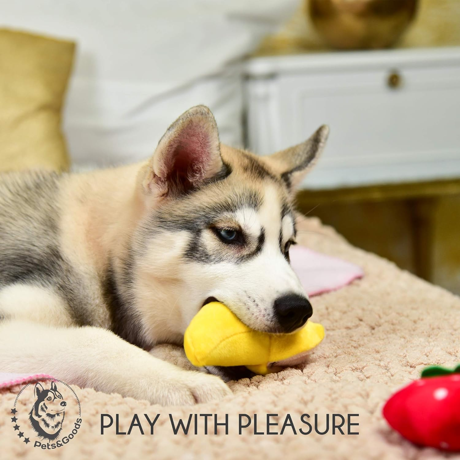 Plush Squeaky Dog Toys – 6-Pack Soft Stuffed Fruit & Vegetable Set for Puppies & Small Dogs – Durable, Cute, Crinkle & Teething Play - Image 8