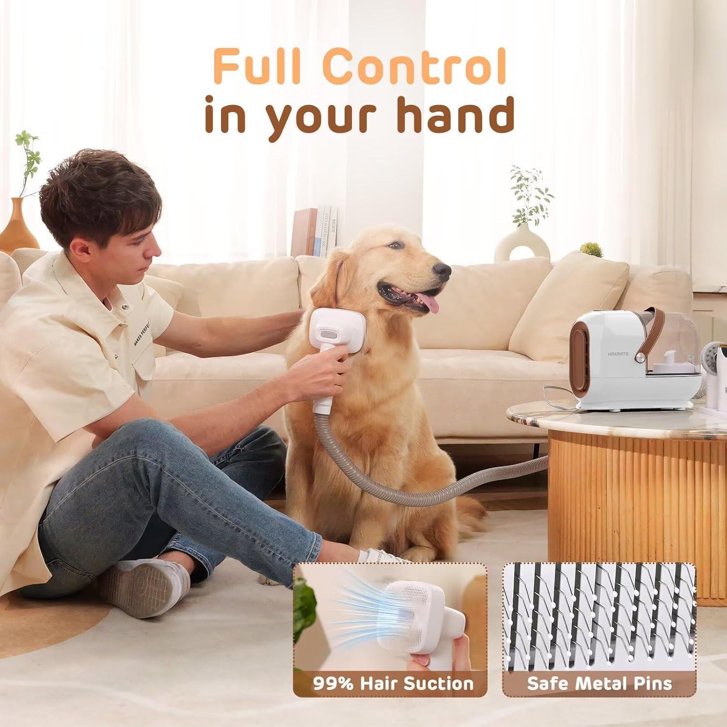 Dog Grooming Vacuum Kit - 3L Vacuum with 7 Tools, Low Noise Electric Clipper and Brush for Pet Shedding at Home, White - Image 6