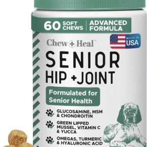 Glucosamine for Dogs Hip and Joint Supplement - 60 Senior Dogs Mobility Soft Chews - Made with Glucosamine, MSM, Chondroitin, Green Lipped Mussels and More - Made in the USA