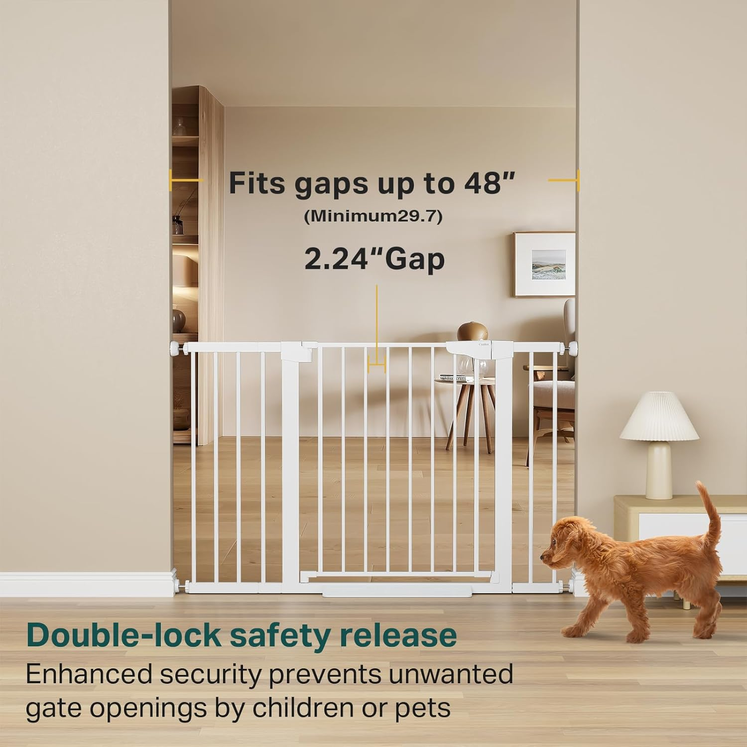 29.7-48" Baby Gate for Stairs, Mom'S Choice Awards Winner-Dog Gates for Doorways, Auto Close Safety Pet Gate for Dogs Indoor, Easy Install Pressure Mounted Child Gate with Walk Thru Door, White - Image 2