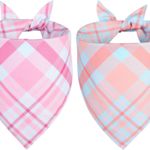 Dog Bandana Girl Xlarge 2PCS, Pink Blue Spring Scarf, Durable Triangle Reversible Bibs Handkerchief for Puppy Pet