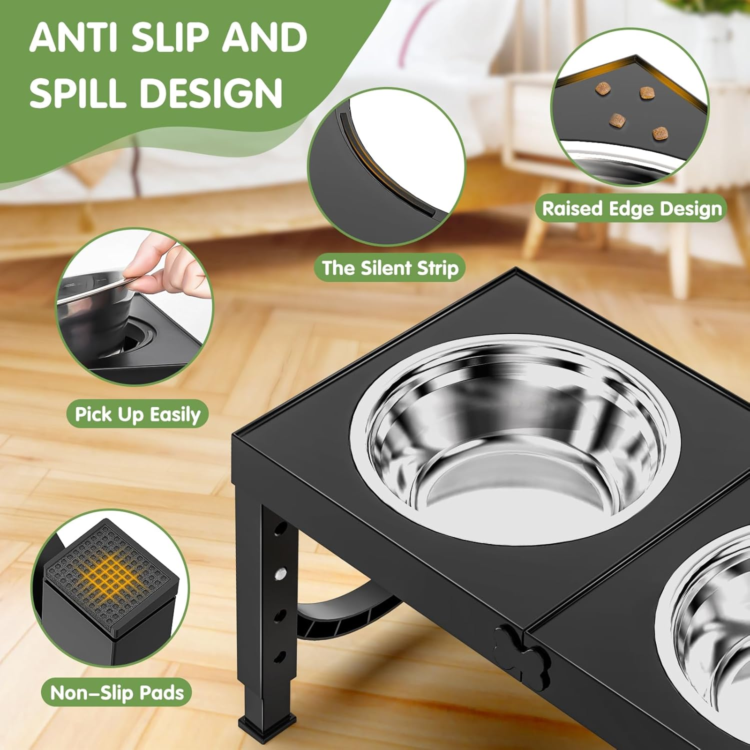 Elevated Dog Bowls Large Breed Raised Dogs Bowl Stand Large/Medium Sized Dog 1L Food Water Bowl Stands 5 Heights Adjustable 9/11/12/14In Black Pet Feeder Dish Station - Image 4