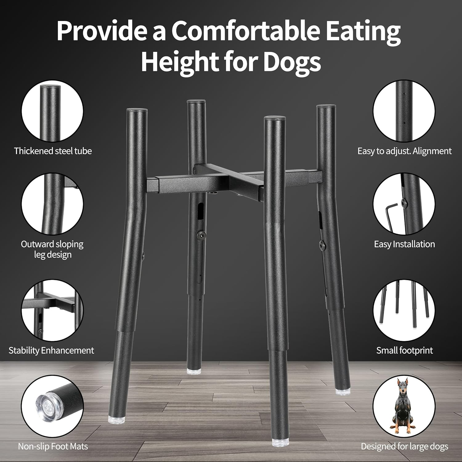 Raised Single Dog Bowl Stand, Adjustable 12-16" Tall, Elevated Dogs Food Bowl Stand for 8-12" Wide Bowls, Dog Bowl Holder for Medium Large - Metal Pets Dish Holder Only - Black - Image 5