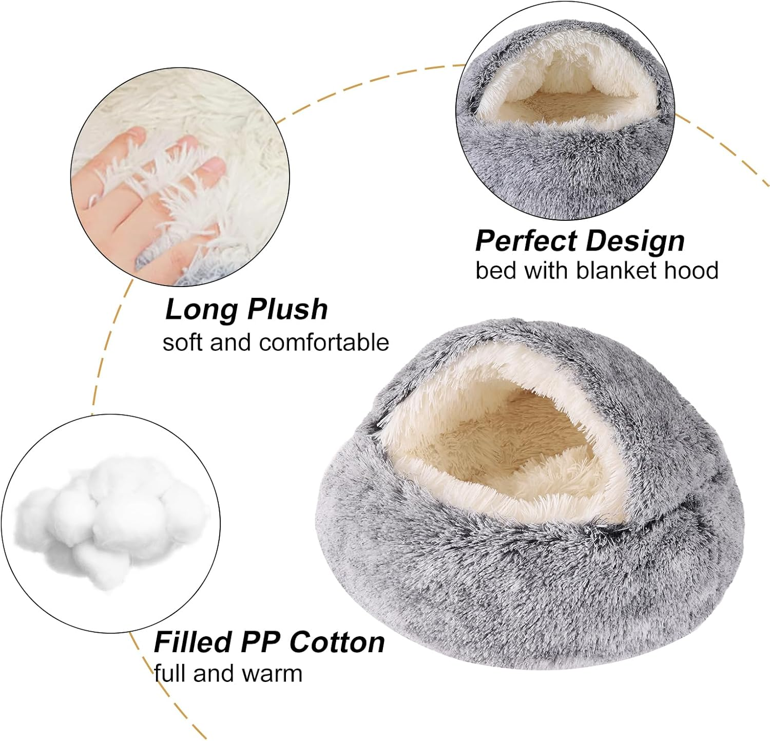 Hooded Dog Bed for Small Dogs, Nest Dog Beds, Washable Cute Cat Cave Bed, Cozy Nook Pet Bed for Dogs or Cats, Anti-Slip Puppy Bed Fits up to 22 Lbs Pets(Grey, 20" X 20") - Image 3