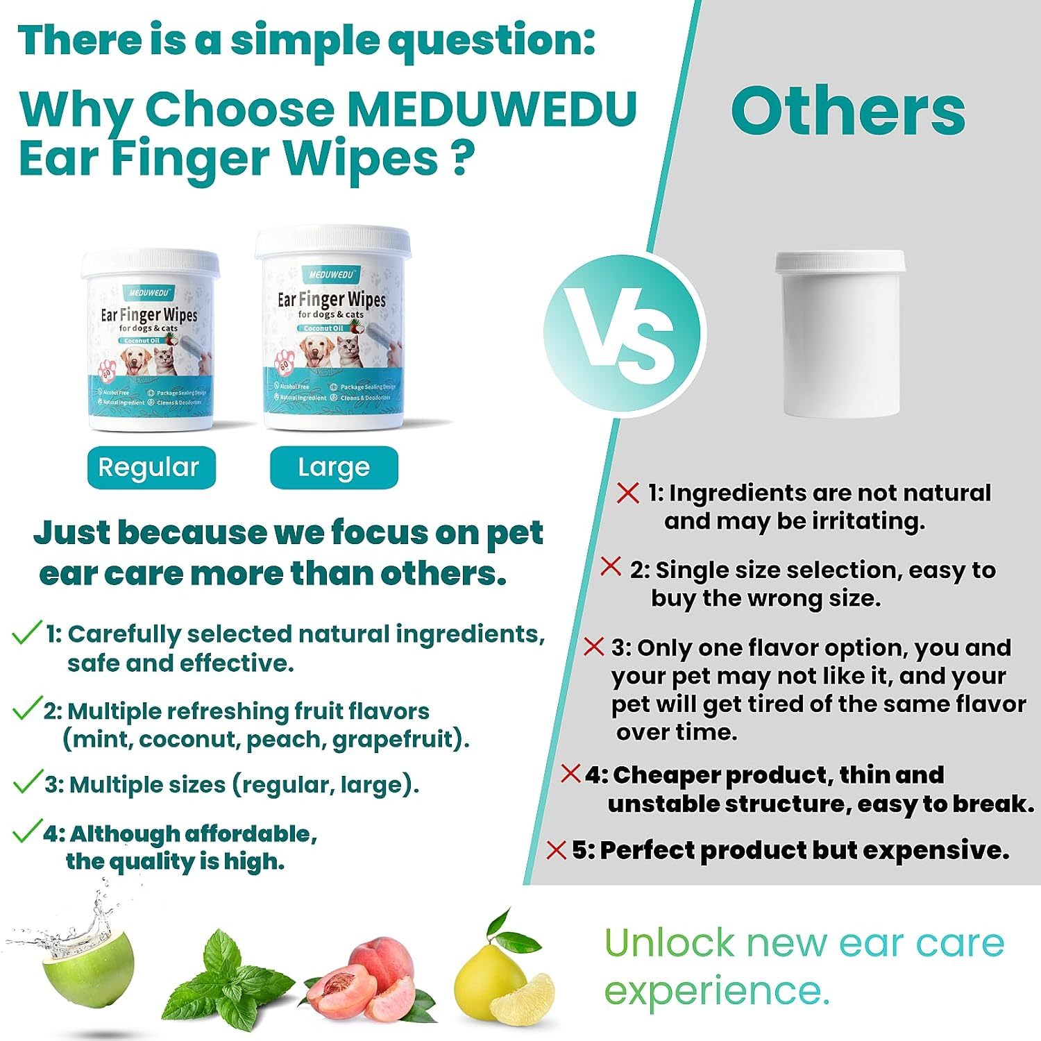 Ear Cleaner Finger Wipes 60 Counts, Dog Ear Cleaner, Grooming Kit Care for Dogs and Cats, Soft & Easy Otic Cleaning Pads, Remove Wax, Dirt & Stop Smelly, Itchy, Non-Irritating, Coconut Scent - Image 7