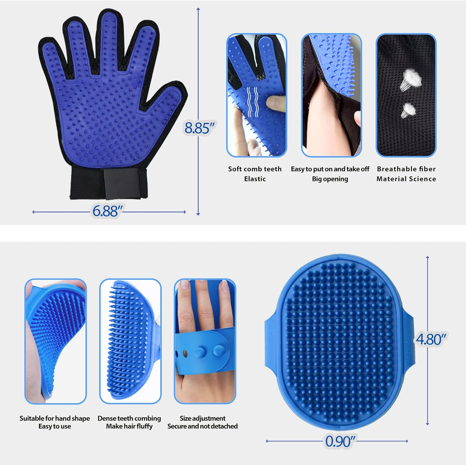 Cat & Dog Grooming Gloves - Deshedding Brush for Shedding, Gentle Pet Hair Remover & Massage Gloves for Cats, Dogs, All Fur Types (1 Brush +1 Pair Gloves) - Image 3