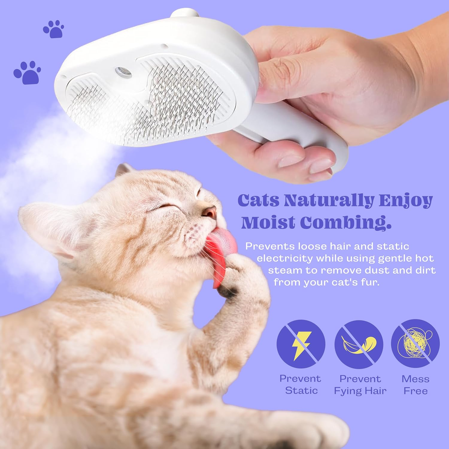Cat Steam Brush, 3 in 1 Pet Hair Removal Tool, Self Cleaning Steamy Cat Brush for Massage, Dog Brush for Shedding, Cat&Dog Hair Remover - Image 6