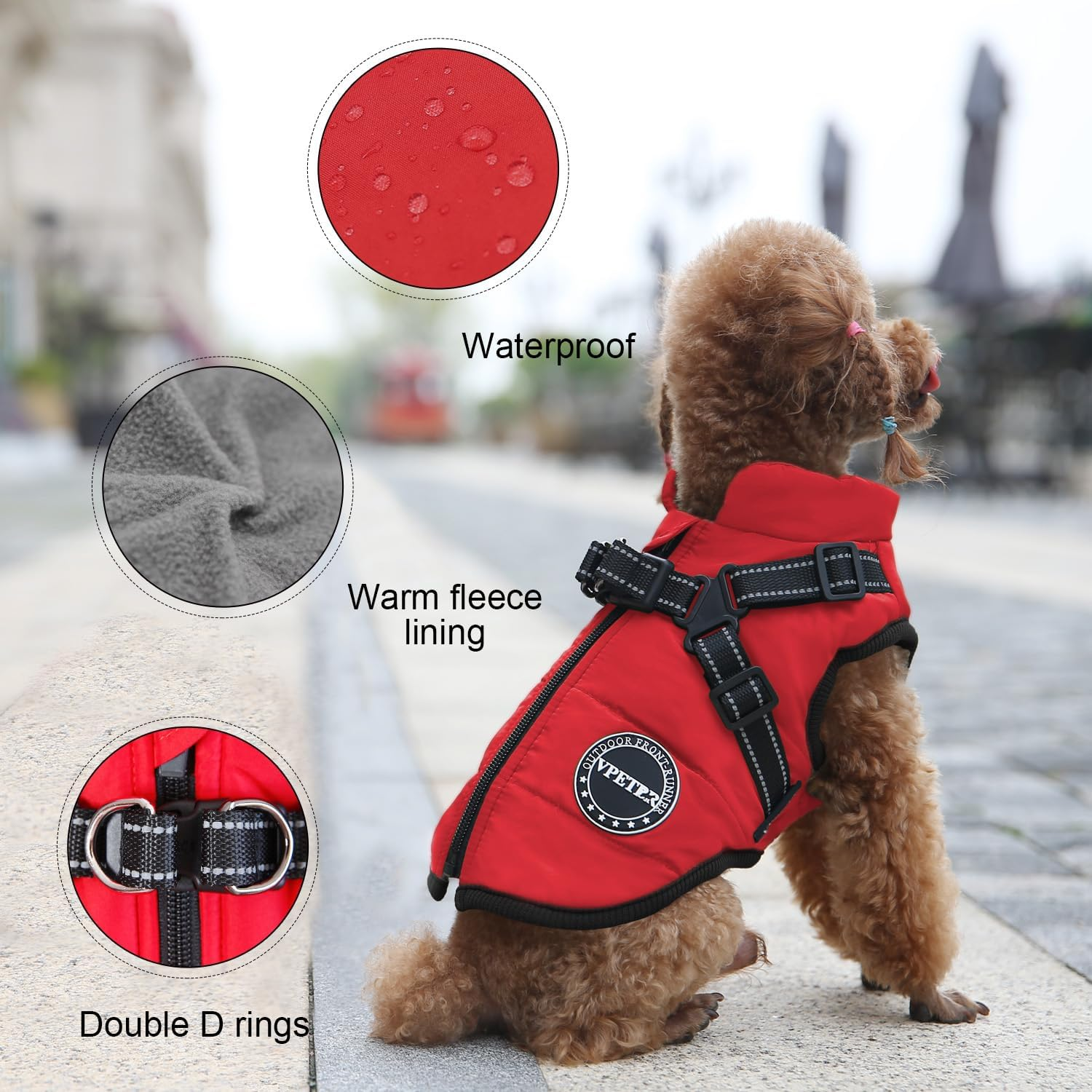 Dog Winter Coat,Warm Jacket Paded Fleece Pet Vest with Built in Harness, Windproof Reflective Cozy Adjustable Snow Pet Coat Clothes with Zipper for Small Medium Large Dogs - Image 4