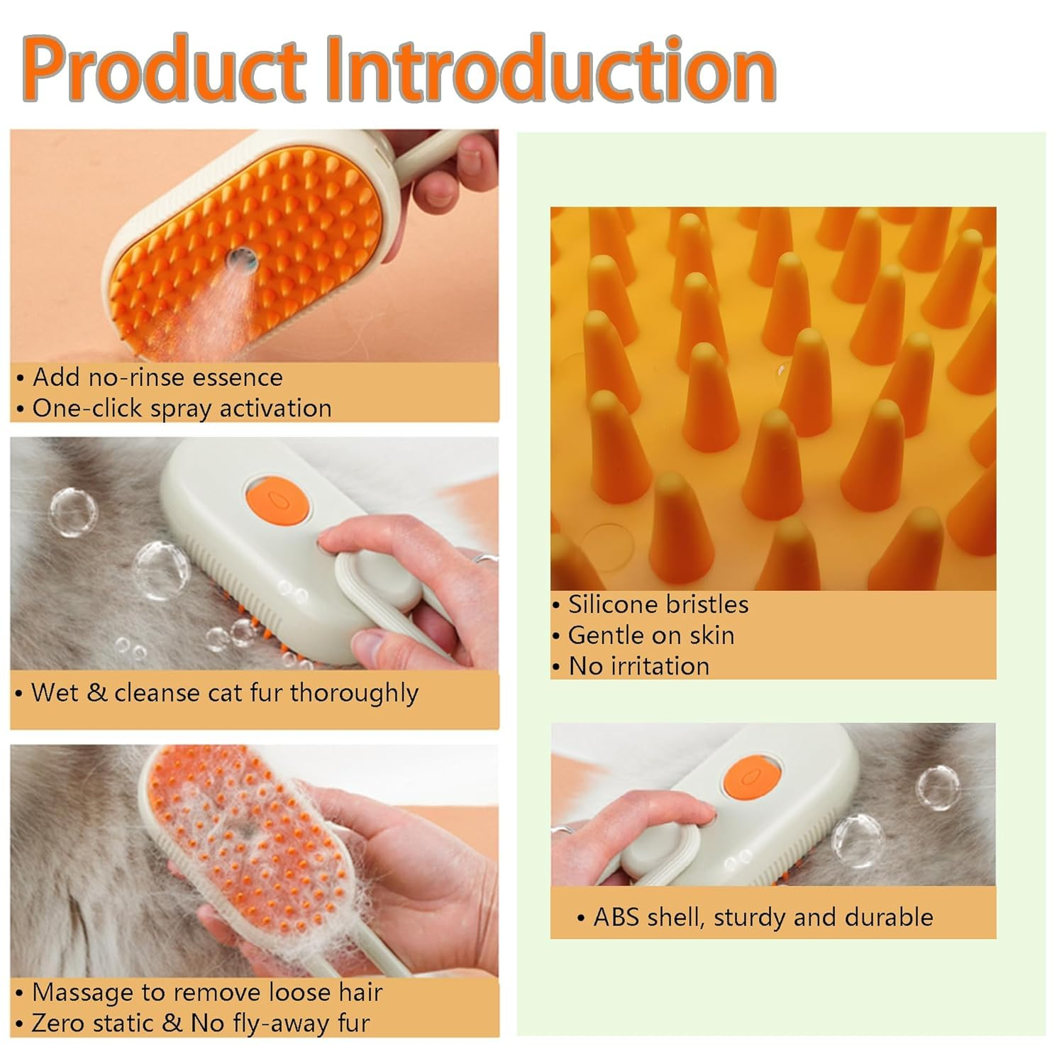 Cat Steam Brush for Shedding Dog Brush with Steam Pet Hair Cleaning Brush Comb for Spray 3 in 1 Pet Grooming for Long & Short Haired Pets – Spritz Defur Comb for Cats(Orange) - Image 4