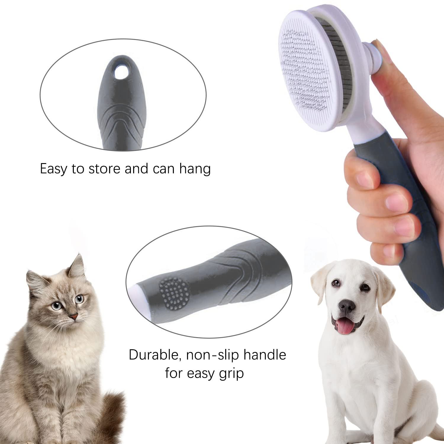 Cat Grooming Brush, Pets Skin Friendly Self Cleaning Slicker Massage Brushes for Shedding Dogs Cats Hair Gentle Remove Loose Undercoat with Long or Short Hairs for All Fur Type- UPGRADED - Image 5