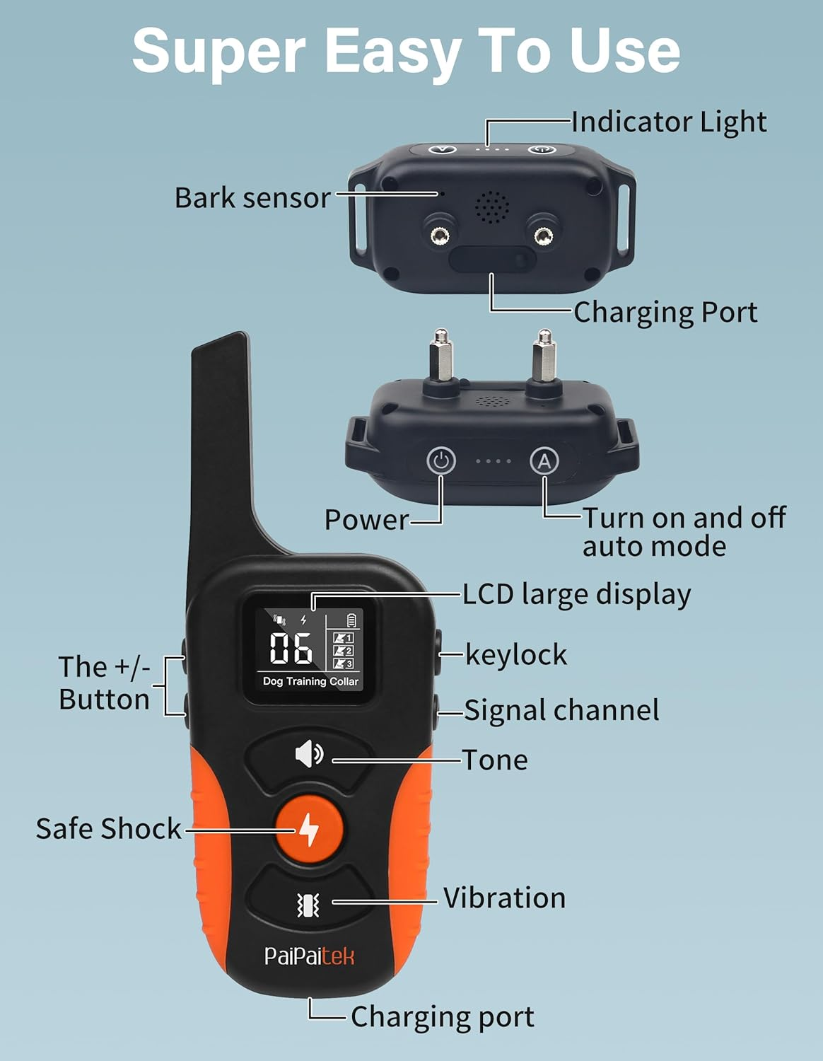 Bark Activated Shock Collar with Remote - Automatic Bark and Training Collar Combo 3300Ft Range, Bark Shock Collar for 40-150Lbs Medium Large Dogs - IPX7 Waterproof - Image 7