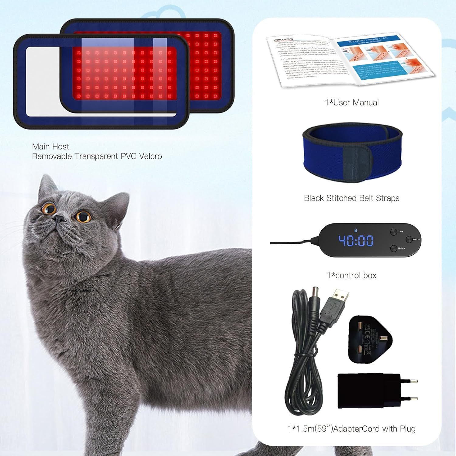 Red Infrared Light Therapy Belt for Pets Pain Relief, Portable Wearable Cold Laser Therapy Device for Dogs Tissue Repair, Joint & Back Pain - Image 7