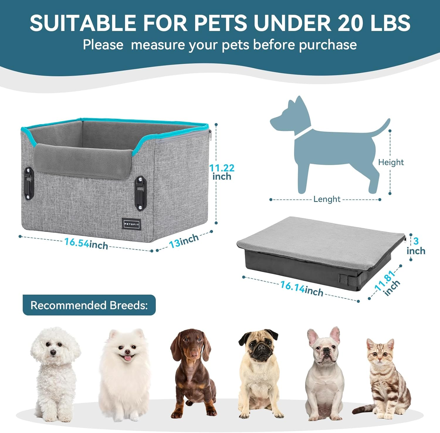 Dog Car Seats for Small Dogs, Patent Safe Buckles Dog Booster Car Seat, Cat Cars Seat with Safety Belt, Suitable for Small Pets up to 25Lbs (Grey) - Image 5