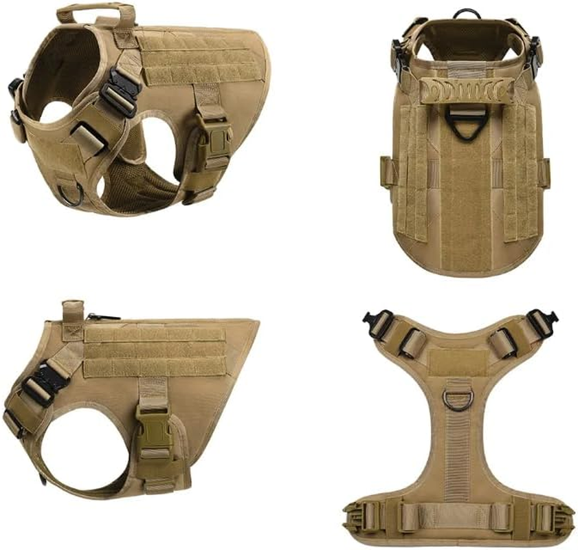 Tactical Dog Harness with Handle, Collar & Leash Set – No Pull Dog Vest with Adjustable Buckles, Reflective Patches & Heavy-Duty Nylon for Medium Dogs (Khaki) - Image 2