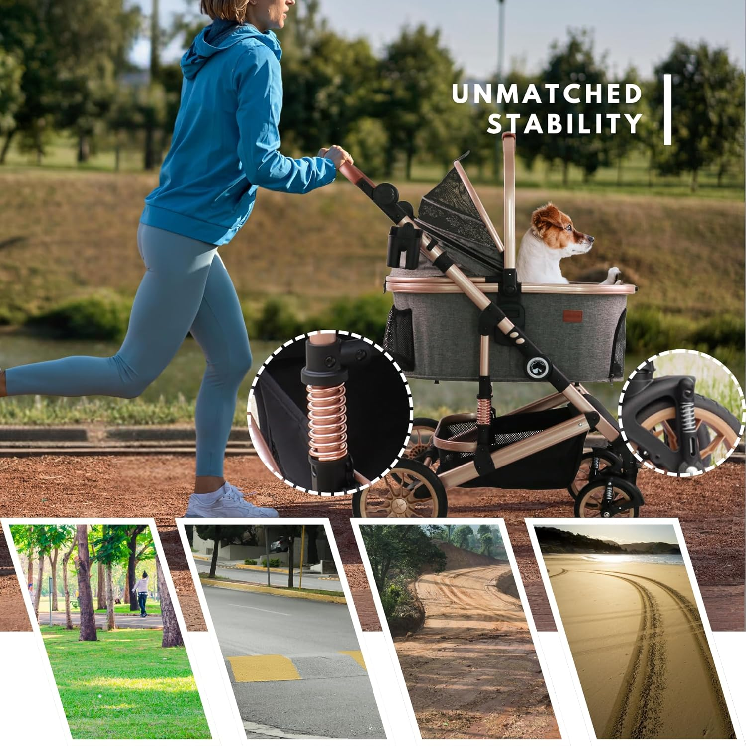 Pet Stroller with 4 Wheels, Foldable Pet Travel Carrier for Small/Medium Dogs Cats up to 50Lbs, Detachble Portable Pet Bag, Storage Basket, Car Seat 3 in 1 Multifunctional (Grey) - Image 3