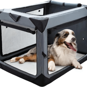 36 Inch Collapsible Crate for Large Dogs, 4-Door Foldable Soft Kennel with Chew Proof Mesh Windows for Indoor & Outdoor Travel