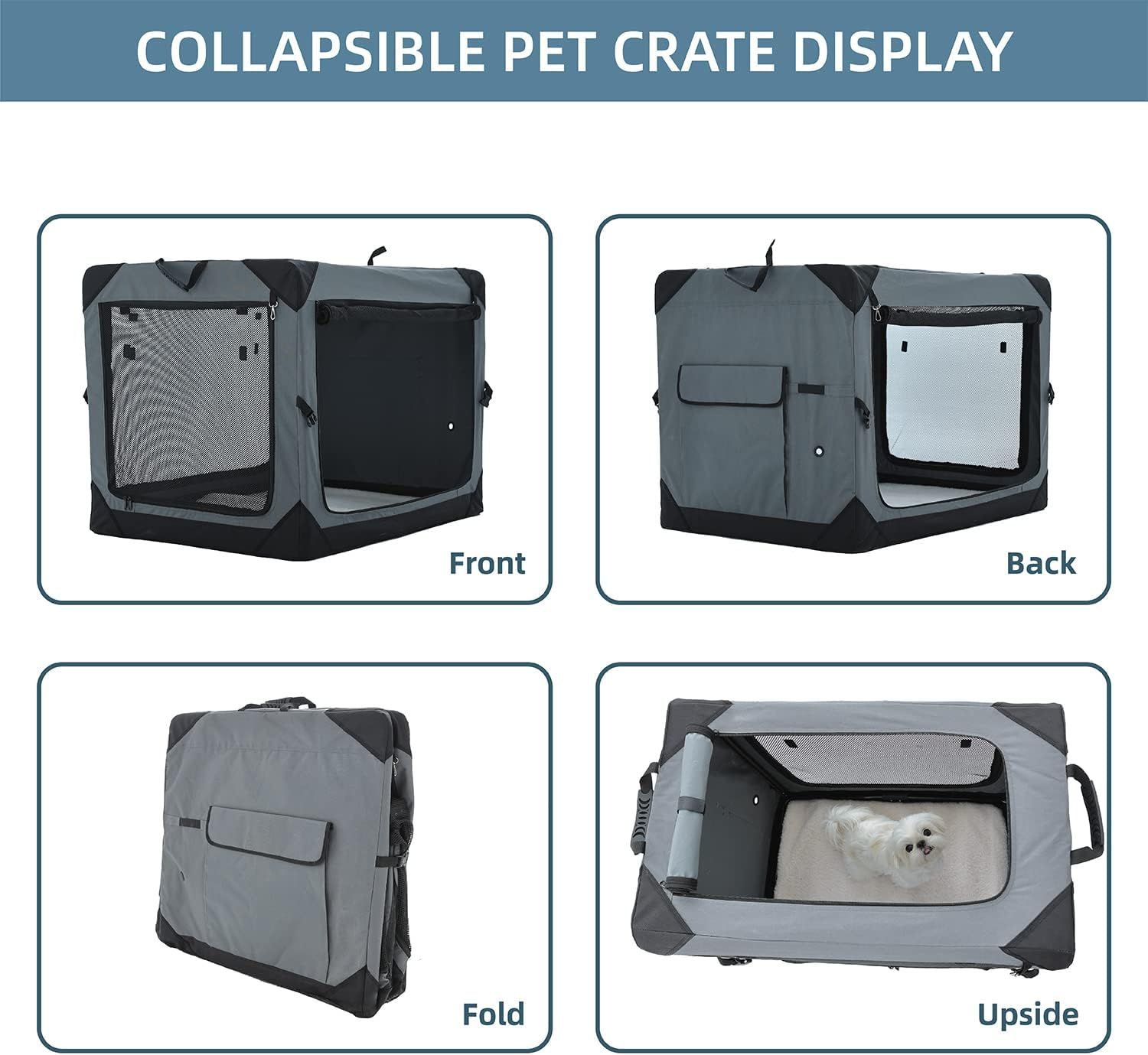 36 Inch Collapsible Crate for Large Dogs, 4-Door Foldable Soft Kennel with Chew Proof Mesh Windows for Indoor & Outdoor Travel - Image 5