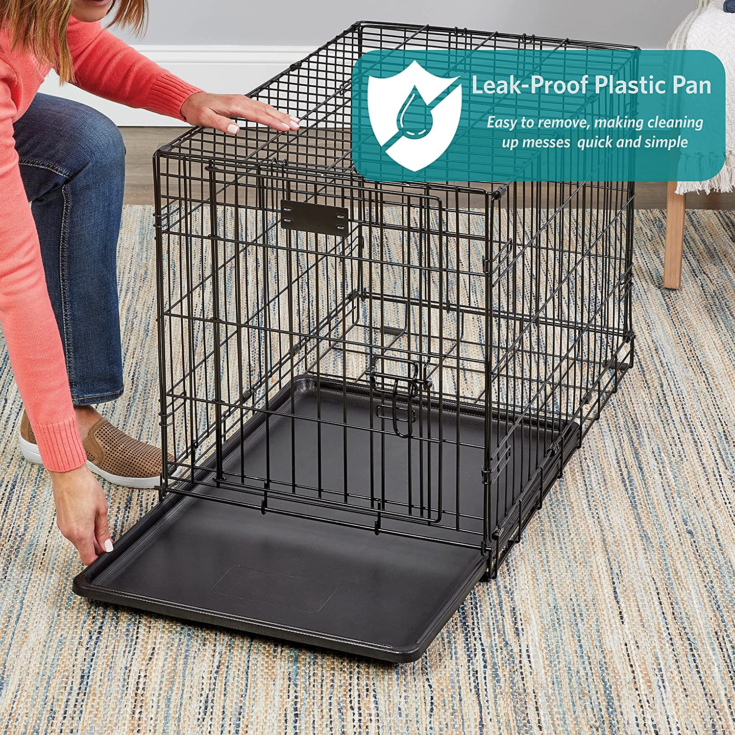 36-Inch Two-Door Icrate Folding Dog Crate with Divider Panel, Leak-Proof Tray & Secure Latches – Metal Wire Kennel for M-L Breeds – Portable, Durable & Easy to Assemble - Image 4