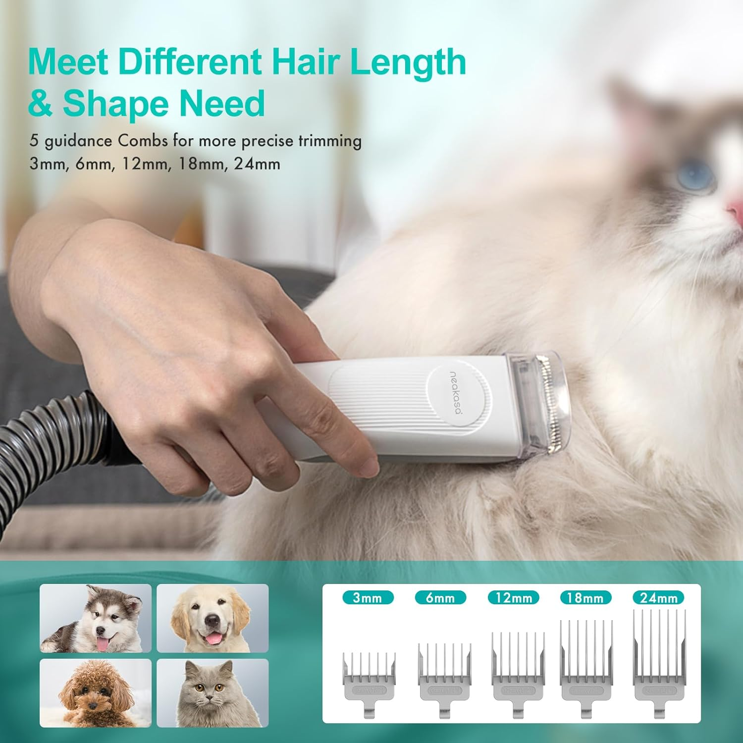 P1 Pro Pet Grooming Kit & Vacuum Suction 99% Pet Hair, Professional Clippers with 5 Proven Grooming Tools for Dog and Cat - Image 3