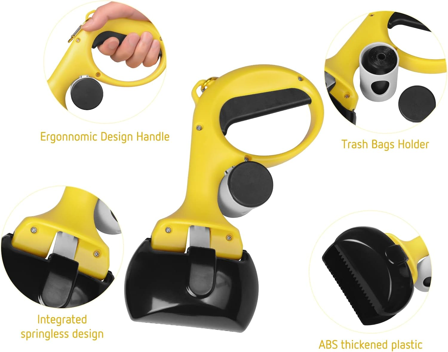 Pet Pooper Scooper for Dogs and Cats with Trash Bags Holder, Non-Breakable High Strength Material Poop Scooper for Easy Grass and Gravel Pick Up(Including a Roll of Trash Bag) (Yellow) - Image 4