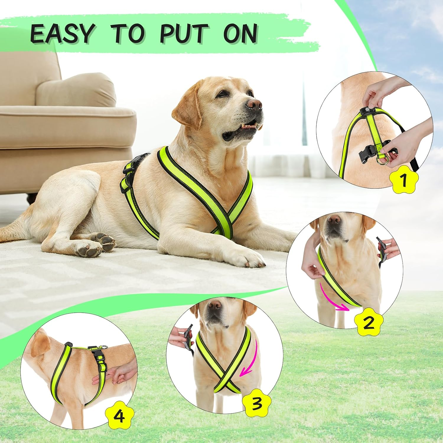 Light up Dog Harness, Rechargeable LED Dog Harness, Glow in the Dark Dog Vest, Adjustable Pet Lights for Night Walking, Reflective Safety Vest for Medium Large Pet (Green, S) - Image 4