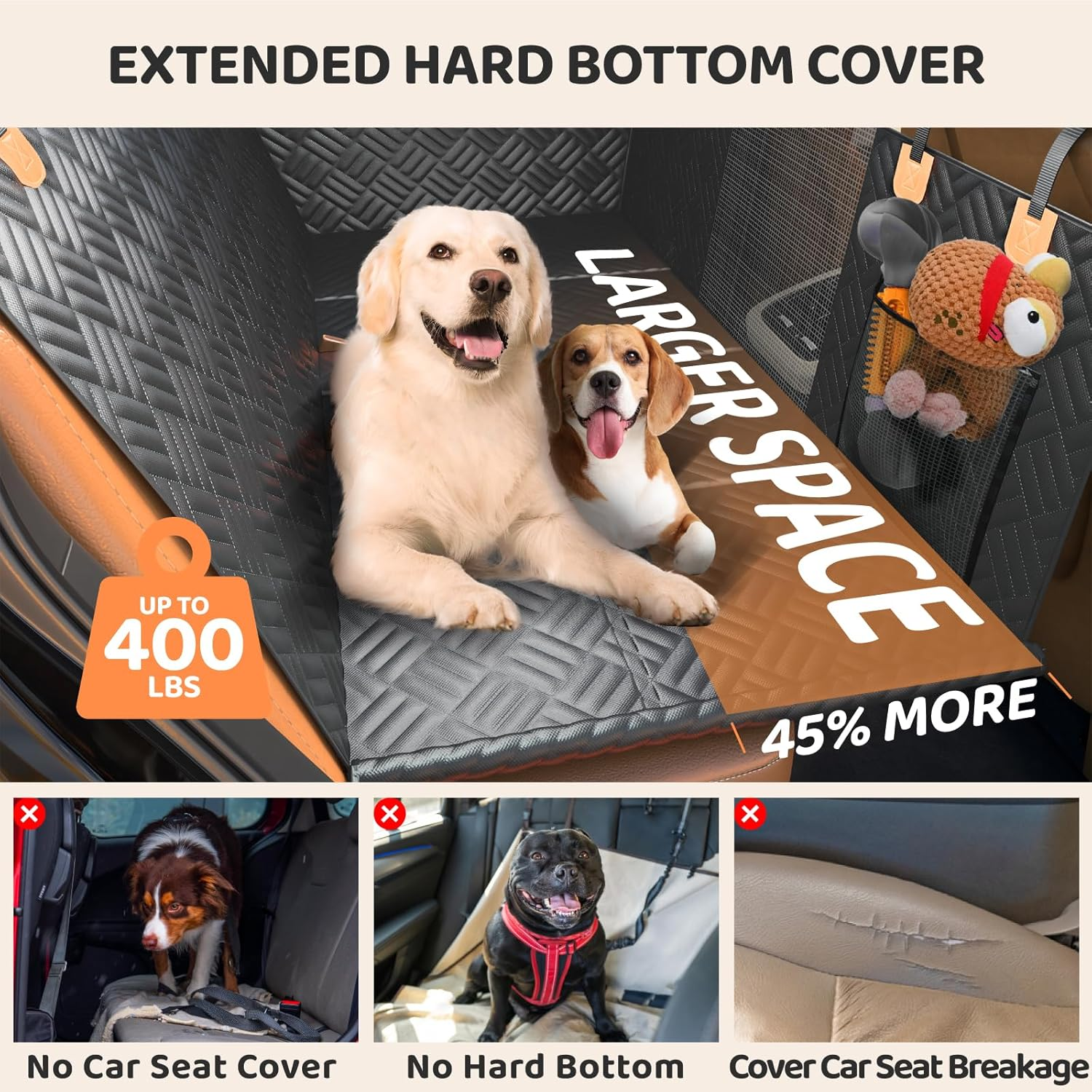 Dog Car Seat Cover for Back Seat, Hard Bottom Back Seat Extender for Dogs - Supports 400Lbs, Back Seat Pet Cover, Dog Hammock for Car SUV and Trucks - Image 2