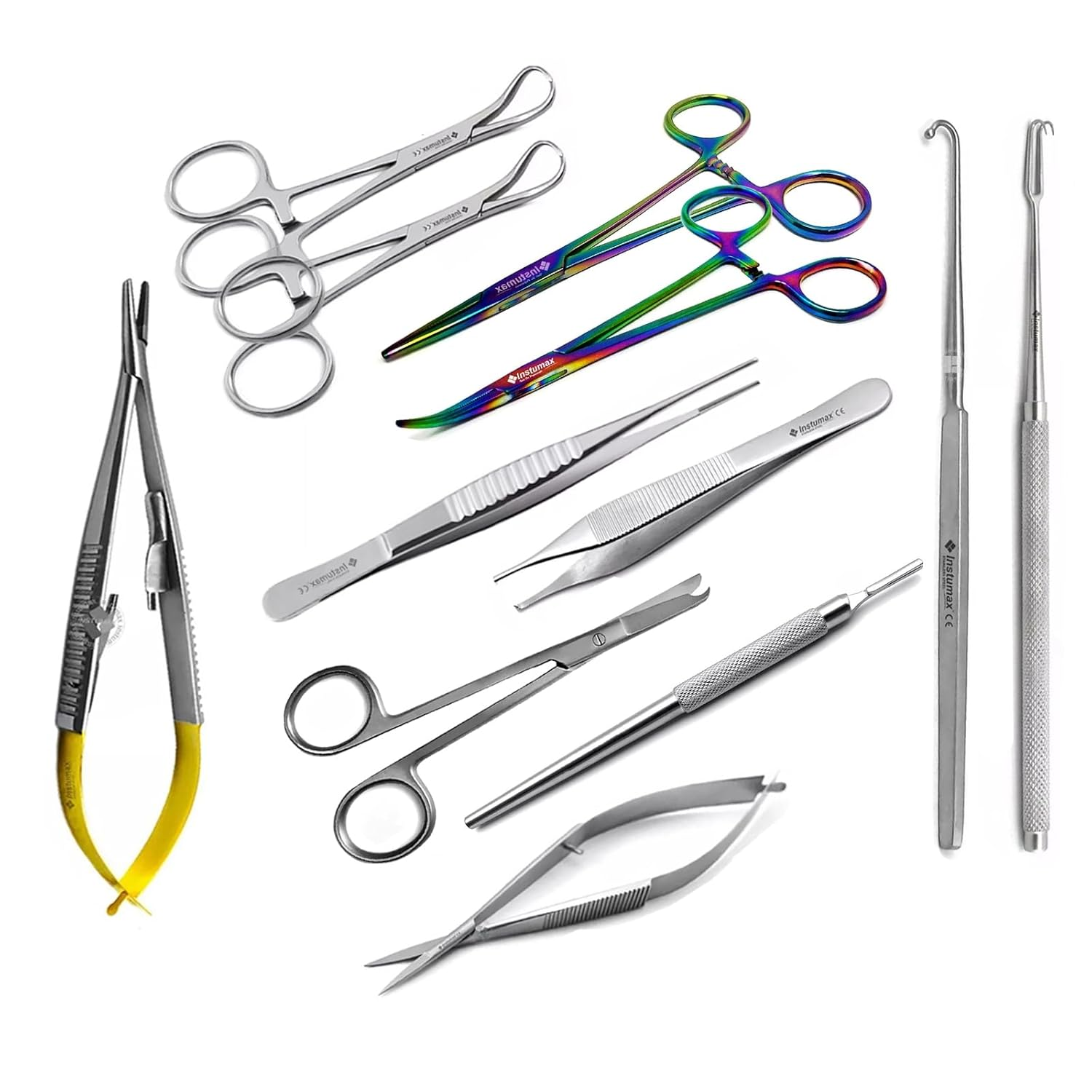 Feline Spay Pack - 12Pcs Veterinary Surgical Kit for Cats | Spay/Neuter Instruments Set | Castroviejo TC, Mosquito Forceps, Tweezers, Hooks, Scissors |