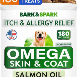 Omega 3 for Dogs - 180 Fish Oil Treats for Dog Shedding, Skin Allergy Chews, Itch Relief, Hot Spots Treatment - Joint Health - Skin and Coat Supplement - EPA & DHA Fatty Acids - Salmon Oil