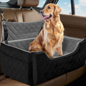 Dog Car Seat for Large/Medium Dogs, Dog Booster Seat for under 50Lbs or 2 Small Dogs, Non-Slip Removable and Washable Pet Car Seat,2 Safety Leashes, Travel Pet Bed, Black