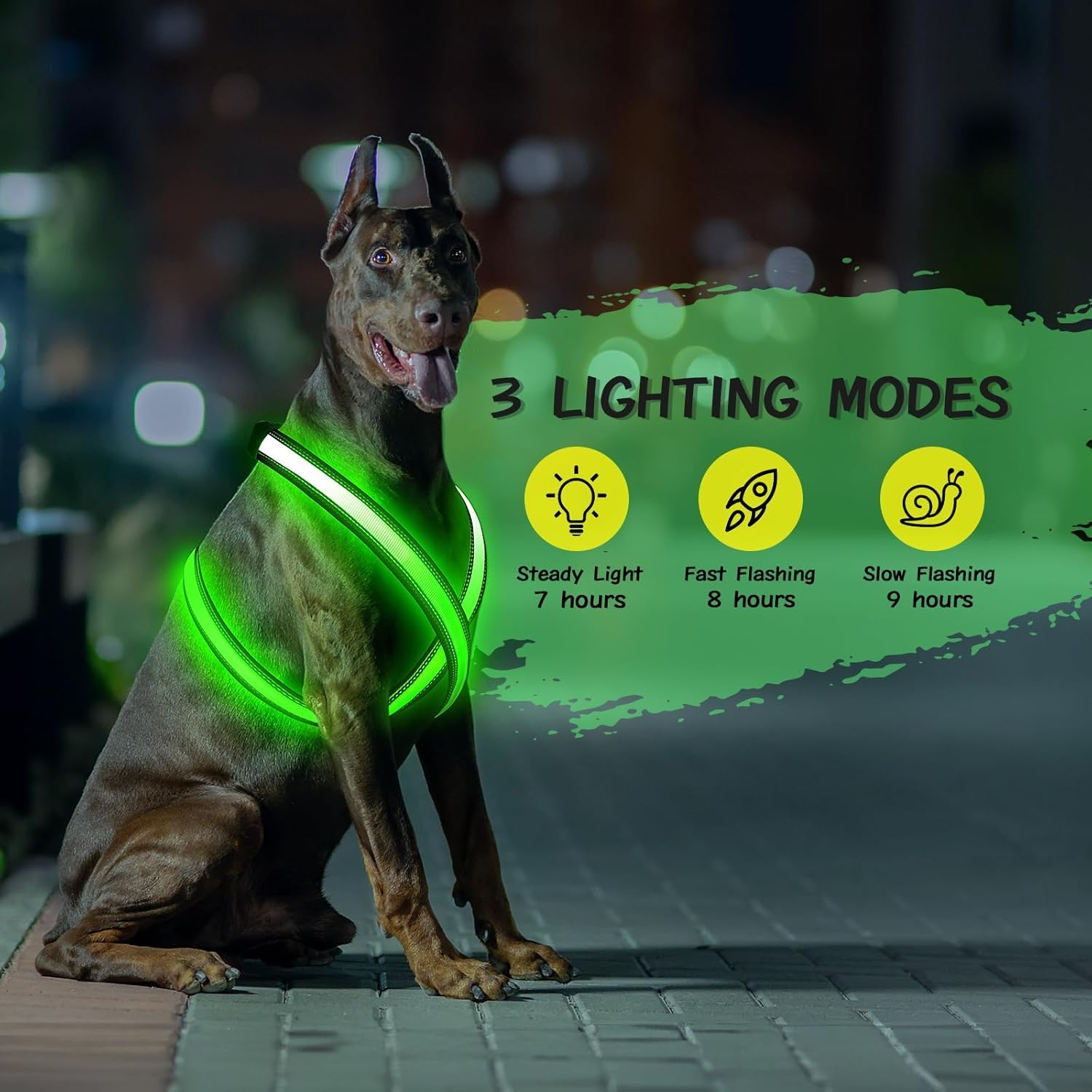 Light up Dog Harness, Rechargeable LED Dog Harness, Glow in the Dark Dog Vest, Adjustable Pet Lights for Night Walking, Reflective Safety Vest for Medium Large Pet (Green, S) - Image 6