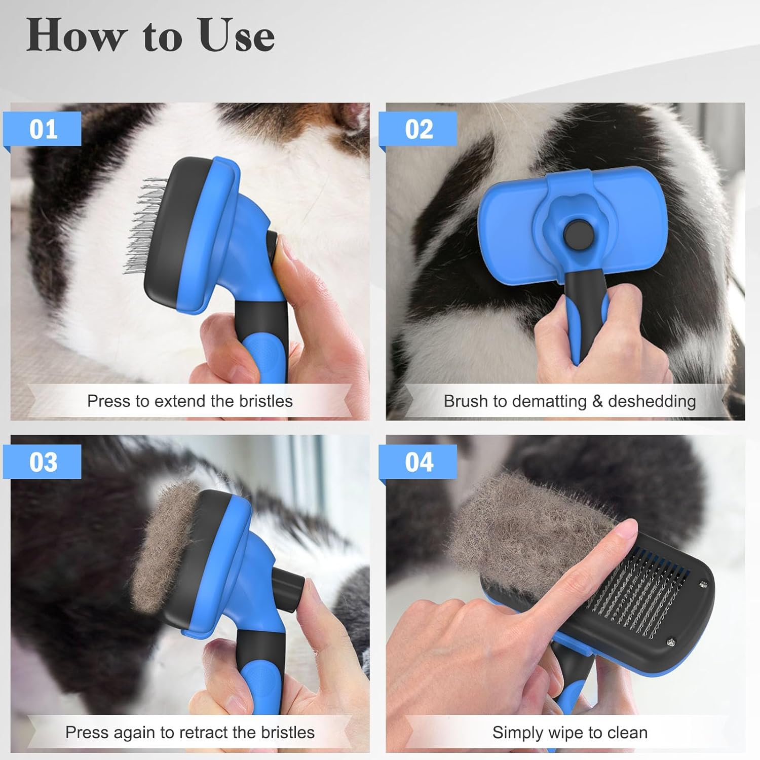 Self Cleaning Slicker Brush - Skin Friendly Deshedding Grooming Tool for Dogs & Cats, Suitable for Shedding & Haired Pets, with Pet Supplies Accessories, Blue - Image 7