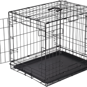Durable,Foldable Metal Wire Dog Crate with Tray, Double Door, Divider, 24 X 18 X 20 In, Black