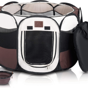 Portable Foldable Playpen Exercise Kennel Dogs Cats Indoor/Outdoor Removable Mesh Shade Cover, Carrying Case & Collapsible Travel Bowl (Medium)