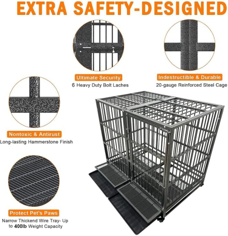 54/48/42/38 Inch Heavy Duty Indestructible and Escape-Proof Dog Crate Cage Kennel for Large Dogs, High Anxiety Dog Crate with Removable Wire Trays and Wheels, Extra Large XL XXL - Image 4