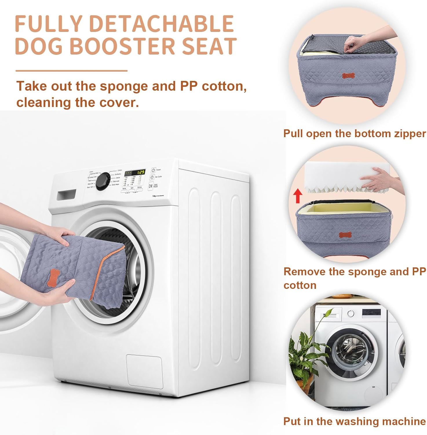 Dog Car Seat - Memory Foam Dog Booster Seat for Small Dogs up to 25Lbs-Elevated Pet Car Seat with Storage Pockets and Dog Seat Belt-Soft Pet Travel Bed for Front & Back Seats-Removable Washable-Grey - Image 6